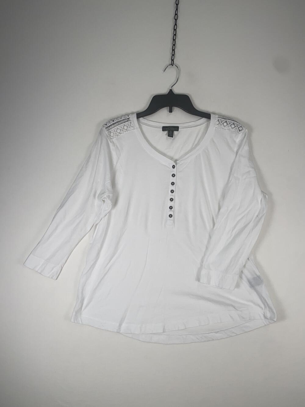 Lauren Ralph Lauren T-shirt Womens XL White Jersey Crochet Henley 3/4 Sleeve Top